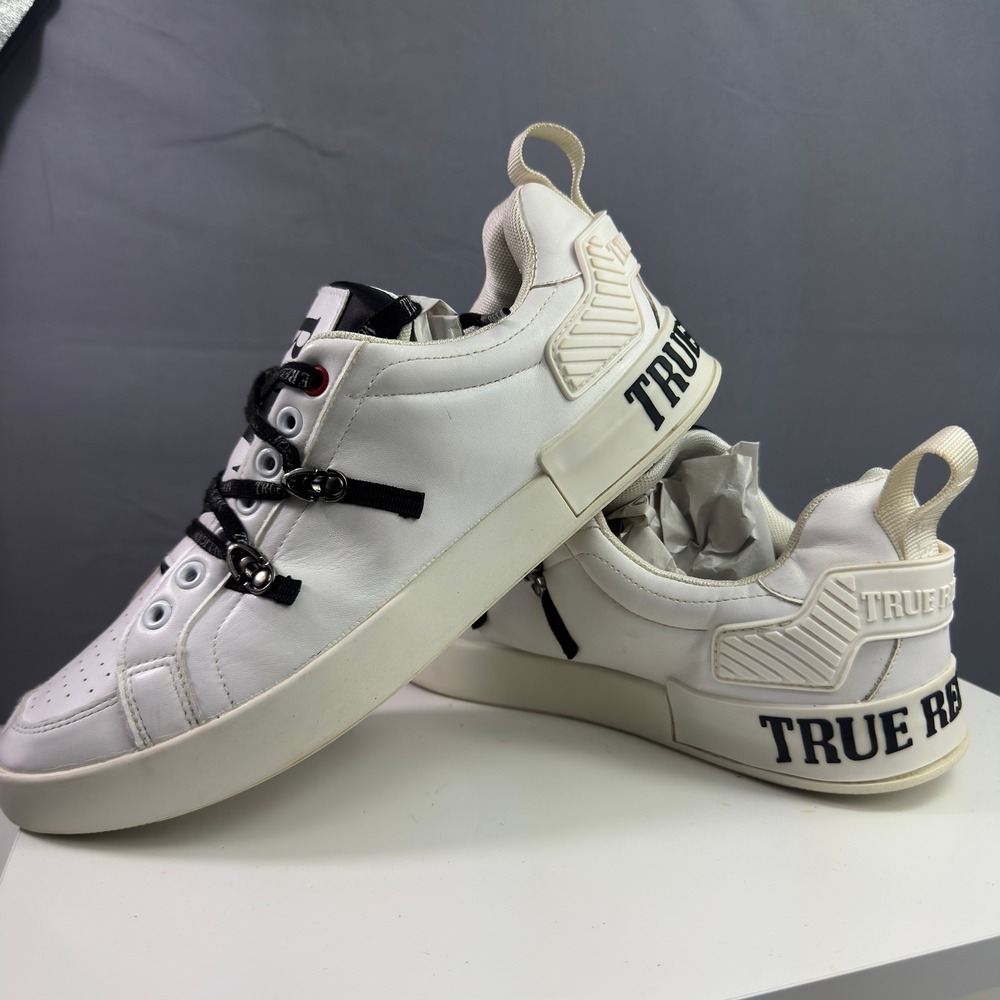 True Religion Alexime Sneakers Mens 10 White Black Logo Low Top FTM21012-01